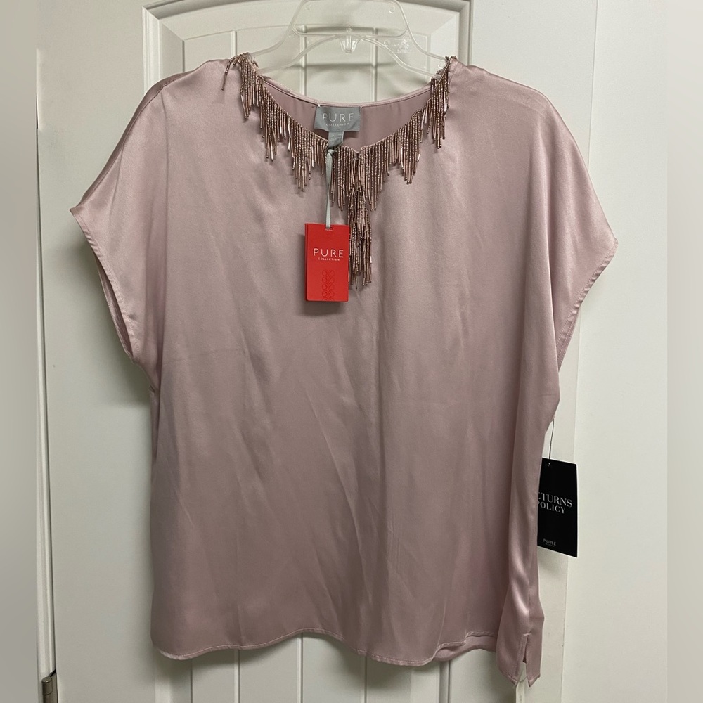 NWT Pure Collection Beaded Satin Top 8-10